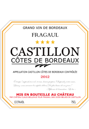 French fragaul Castillon-Côtes de Bordeaux AOC « 4 star » red wine(2012)