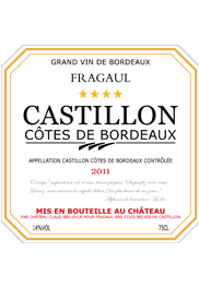 French fragaul Castillon-Côtes de Bordeaux AOC « 4 star » red wine(2011)